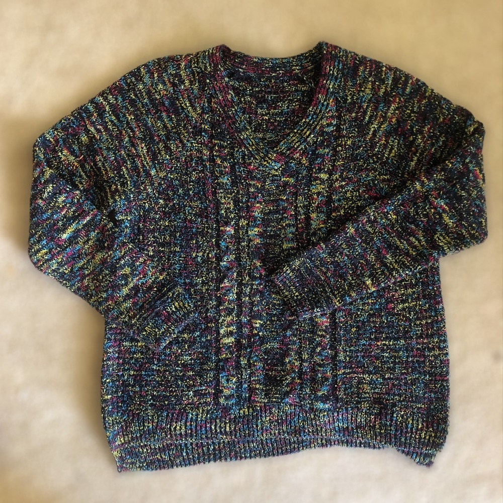 Time and Tru Cable Knit Rainbow V-neck Sweater